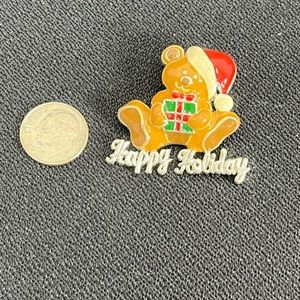 Vintage Silver Tone Christmas Bear with Gift Brooch/Pendant